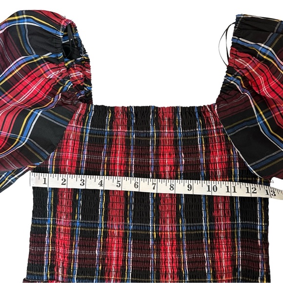 NWT Draper James Smocked Plaid Blouse Elbow Length Puff Sleeves XS - Picture 7 of 8
